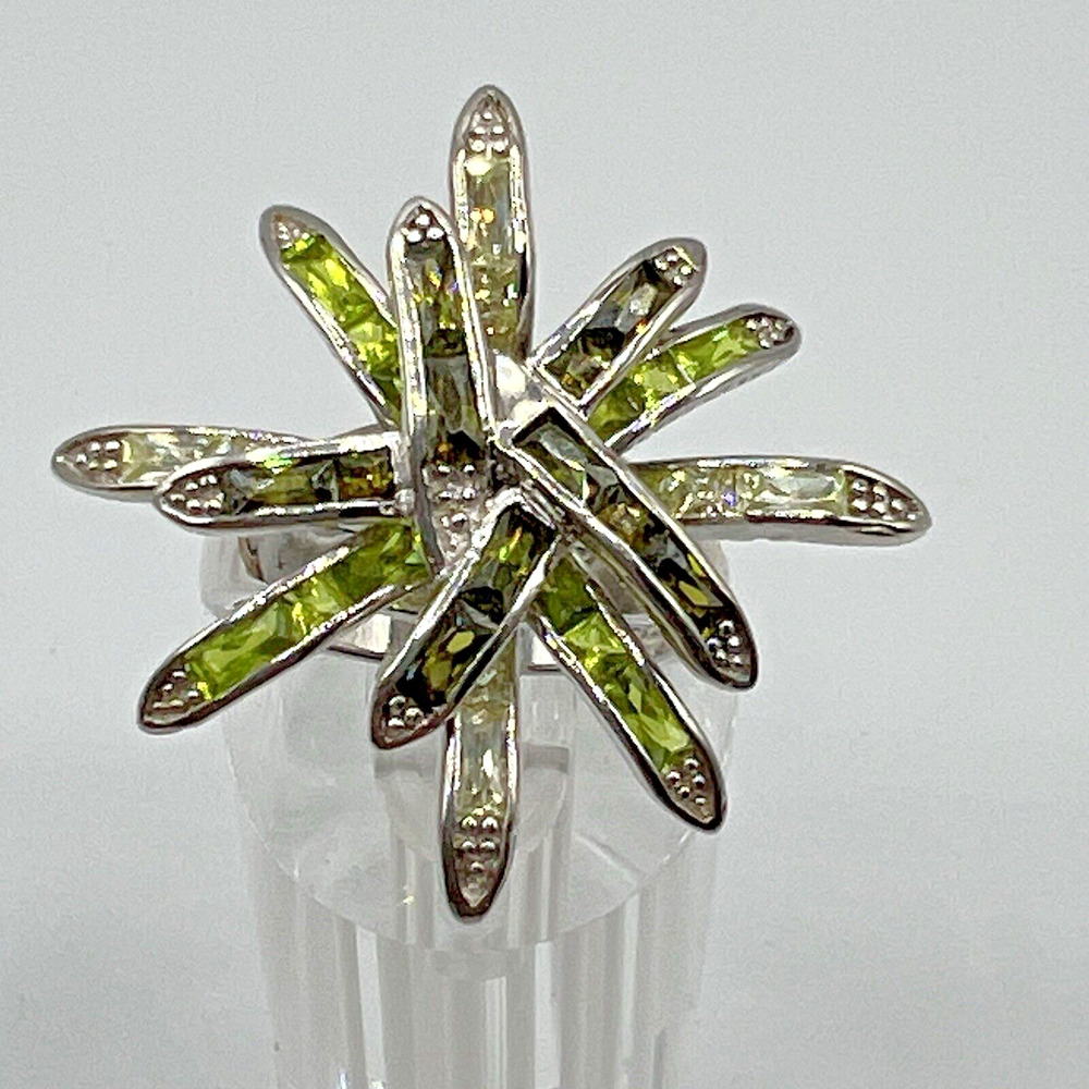 Designer AF Sterling Silver Green Peridot Articulated Flower Ring - Size 9.25